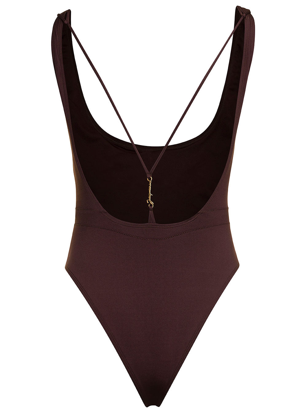 Brown One-Piece Swimsuit With Logo-Plaque Recycled Polyester Woman Elastan Beachwear