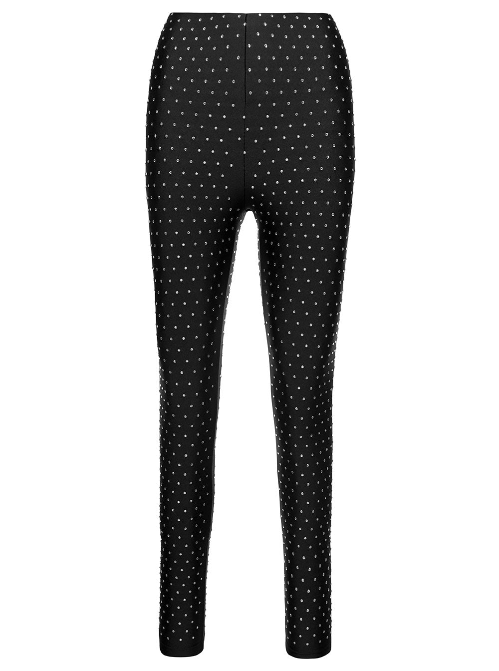 Black 80s Leggings With Crystals Pollyamide Woman Polyamide Elastane Trousers