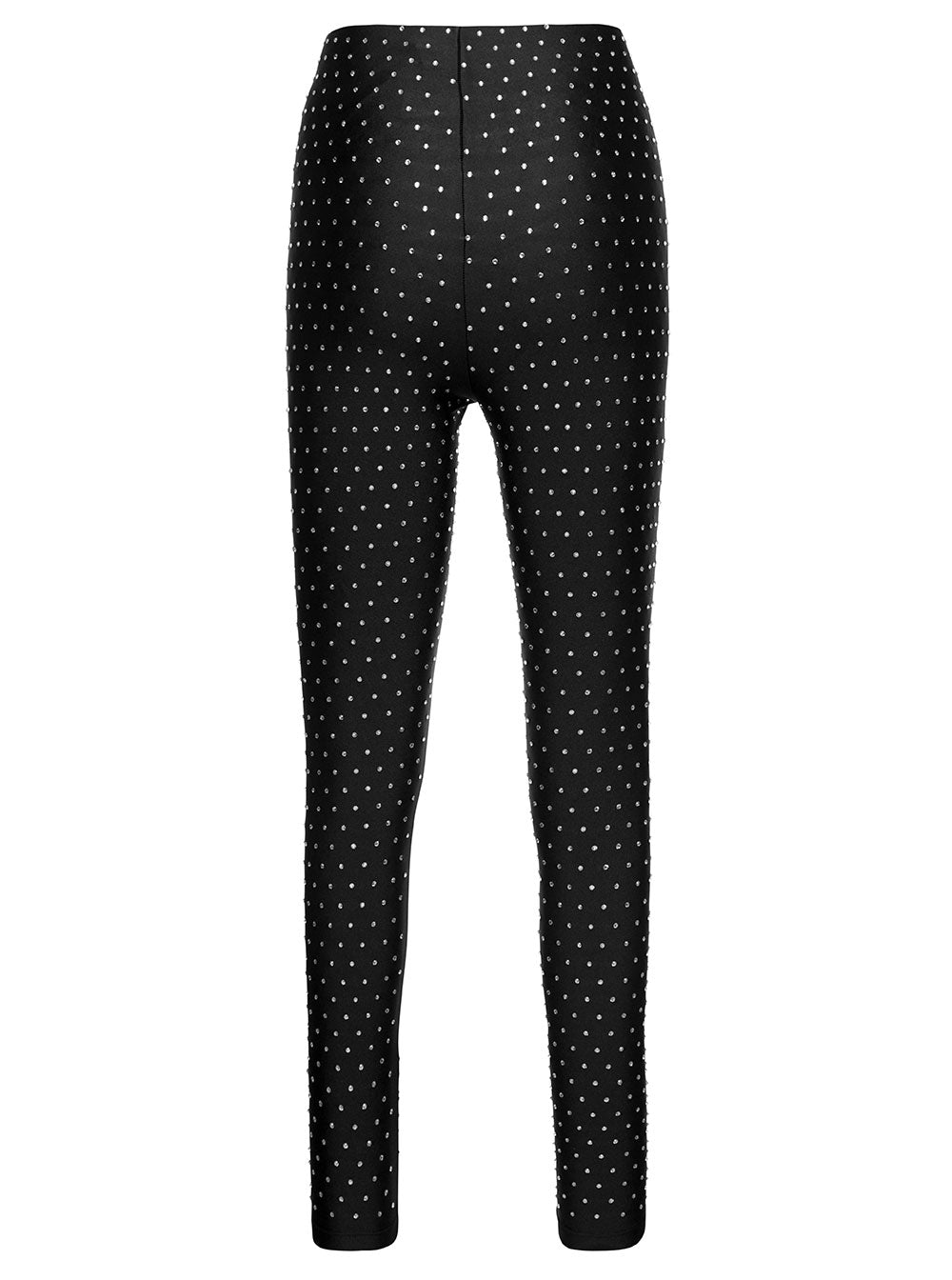 Black 80s Leggings With Crystals Pollyamide Woman Polyamide Elastane Trousers