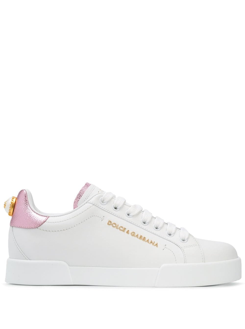 Portofino White Sneakers With Branded Pearl Detail And Laminated Heel Tab Leather Woman Calf