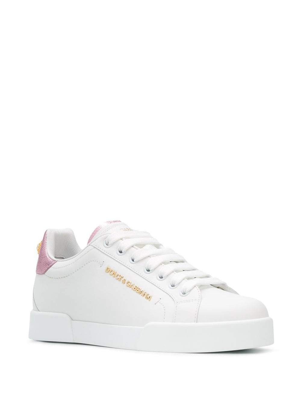 Portofino White Sneakers With Branded Pearl Detail And Laminated Heel Tab Leather Woman Calf