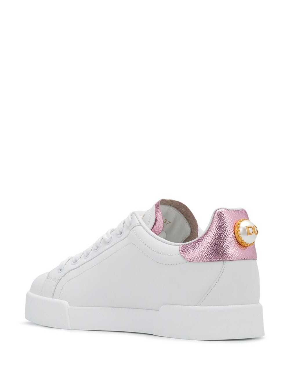 Portofino White Sneakers With Branded Pearl Detail And Laminated Heel Tab Leather Woman Calf