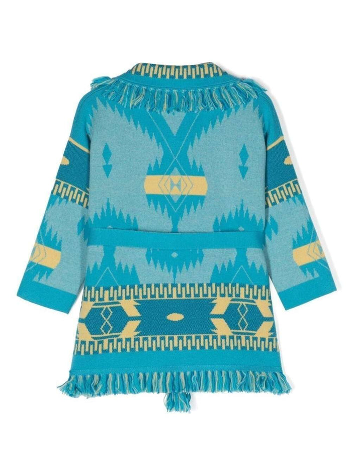 Light-Blue Icon Tourmaline Cardigan With Jacquard Motif All-Over Wool Virgin Jersey