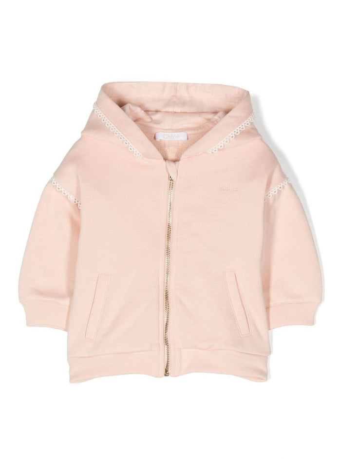 Pink Hooded Sweatshirt With Zip Fastening Cotton Baby Girl Sweatshirts