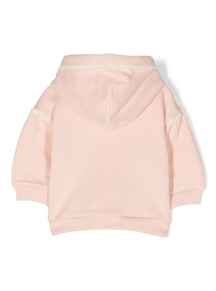 Pink Hooded Sweatshirt With Zip Fastening Cotton Baby Girl Sweatshirts