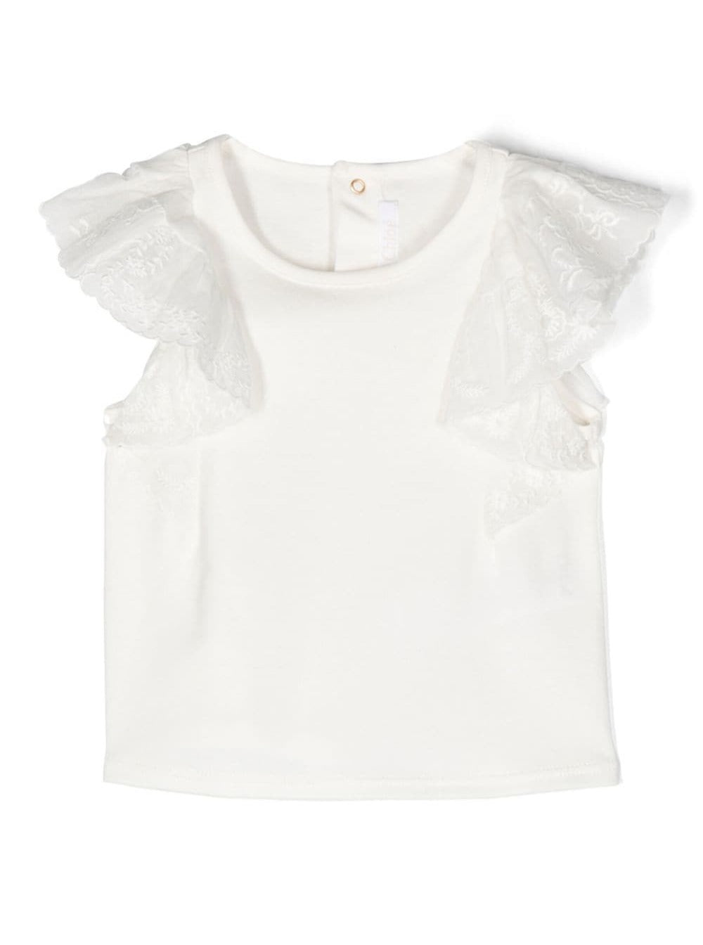 White T-Shirt With Flutter Ruched Sleeves Cotton Girl