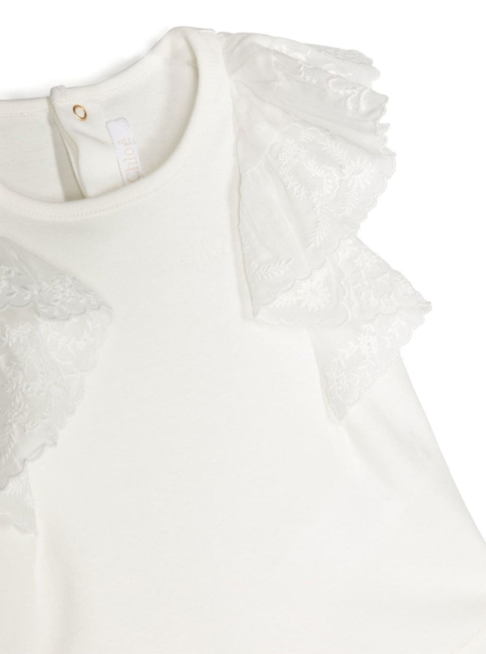 White T-Shirt With Flutter Ruched Sleeves Cotton Girl