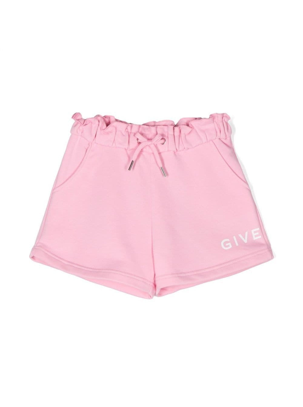 Pink Drawstring Bermuda Shorts With Logo Print Cotton Blend Girl And