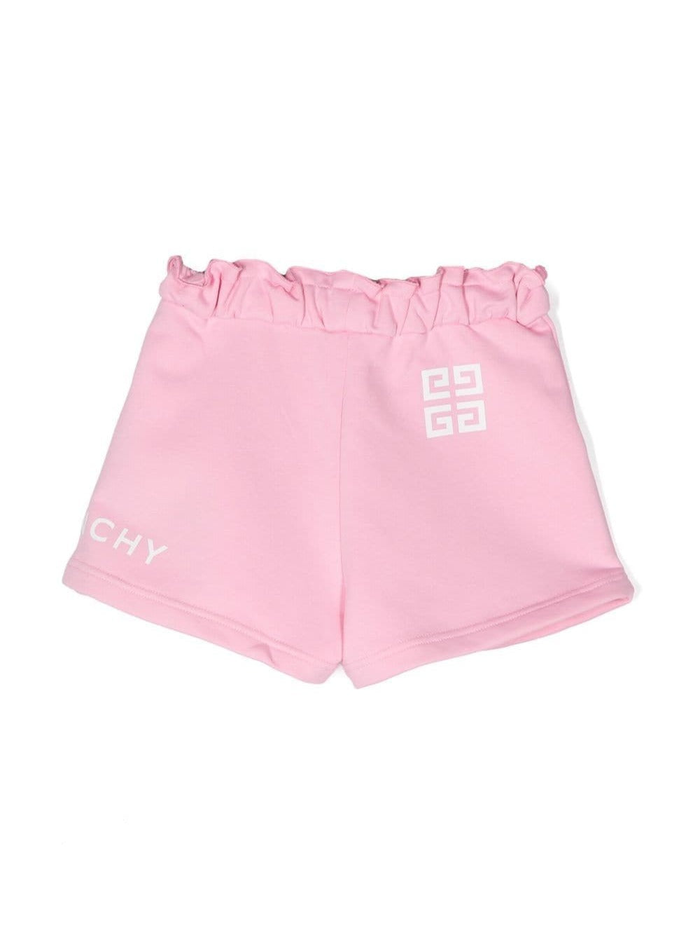 Pink Drawstring Bermuda Shorts With Logo Print Cotton Blend Girl And