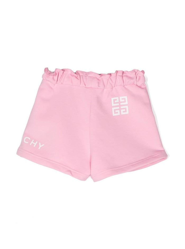 Pink Drawstring Bermuda Shorts With Logo Print Cotton Blend Girl And