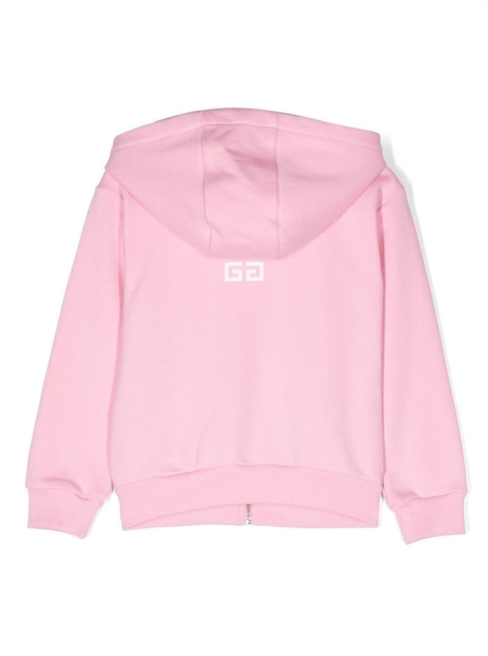 Hooded Sweatshirt With Zip Fastening And Logo Print Cotton Blend Girl Pink Sweatshirts