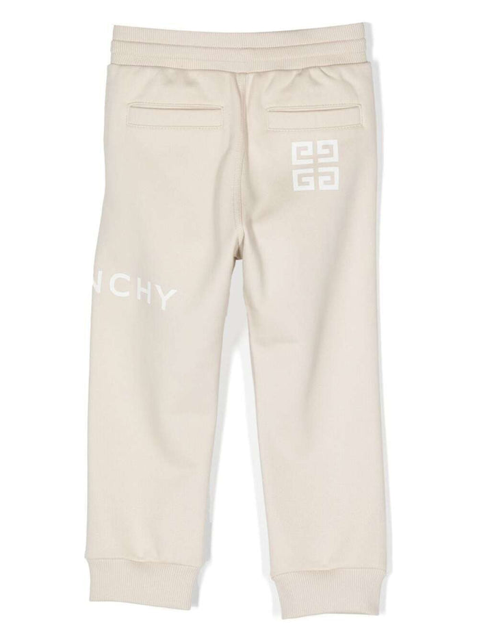 Beige Track Pants With Logo Print Cotton Blend Boy Trousers