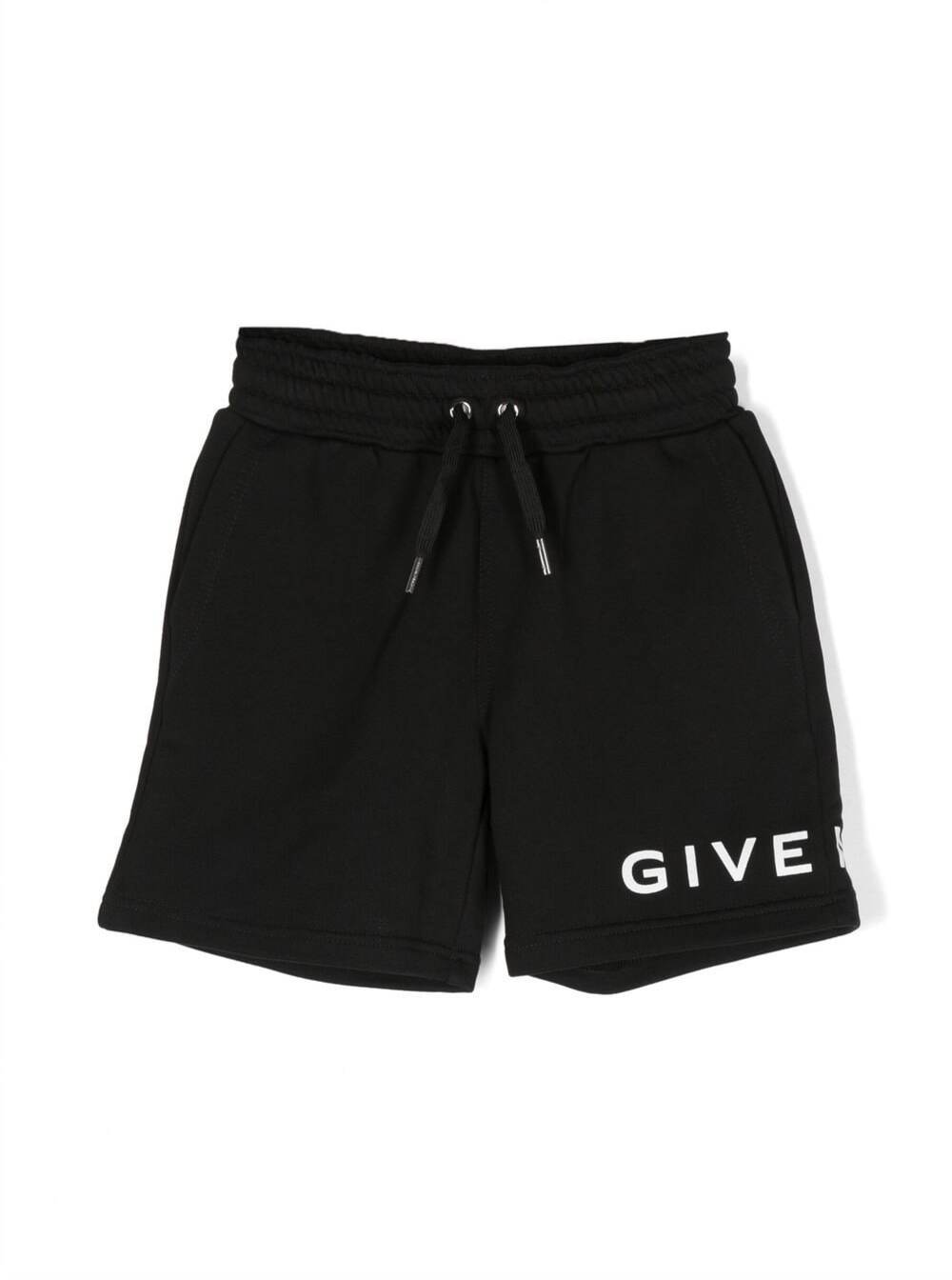 Black Bermuda Shorts With Printed Logo Cotton Blend Boy And