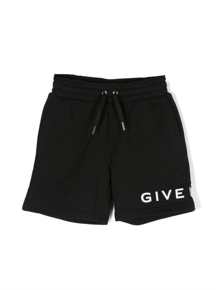 Black Bermuda Shorts With Printed Logo Cotton Blend Boy And