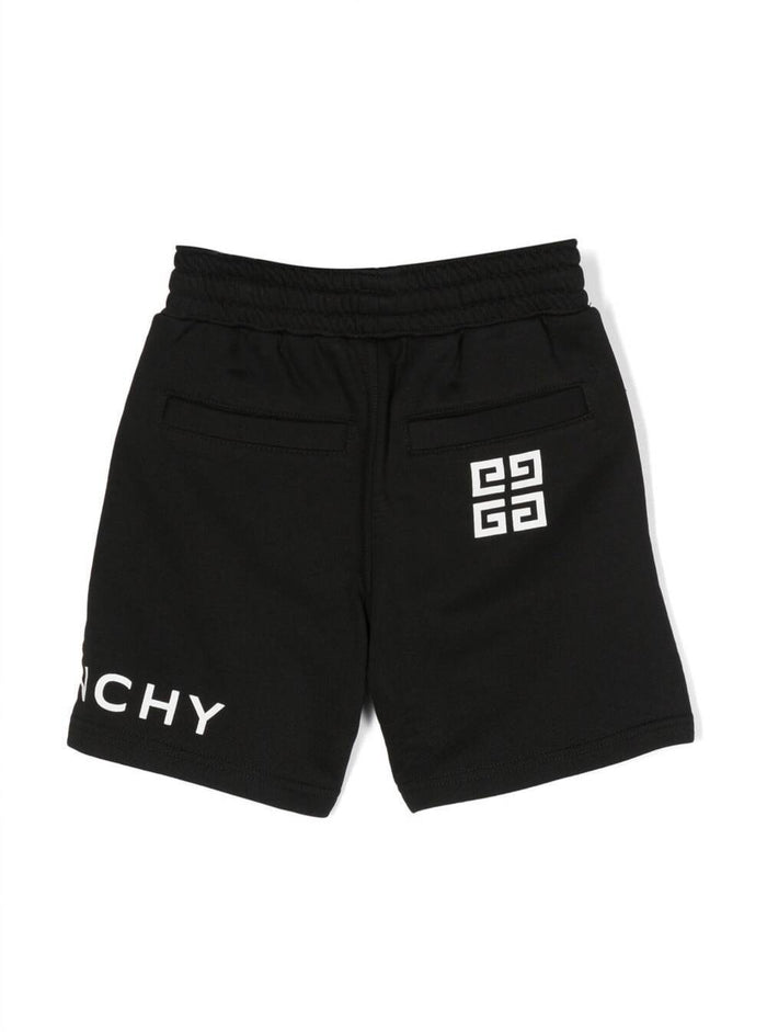 Black Bermuda Shorts With Printed Logo Cotton Blend Boy And