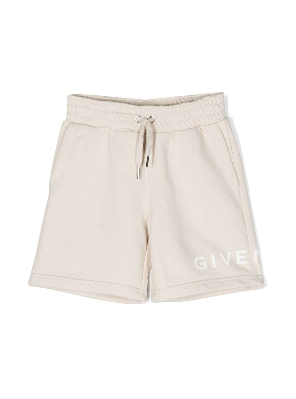 Beige Track Shorts With Logo Print Cotton Blend Boy And Bermuda