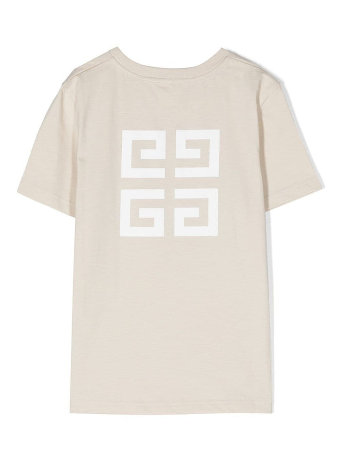 Beige Crewneck T-Shirt With Printed Logo Cotton Boy Tshirts And Polo Shirts