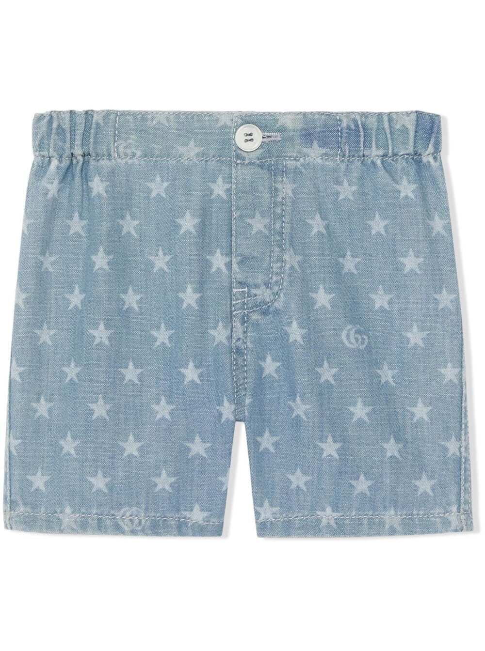 Blue Denim Shorts With Star Motif All-Over Cotton Boy Light And Bermuda