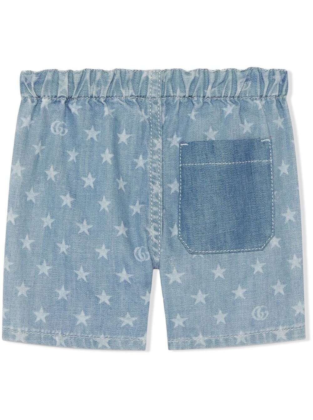 Blue Denim Shorts With Star Motif All-Over Cotton Boy Light And Bermuda