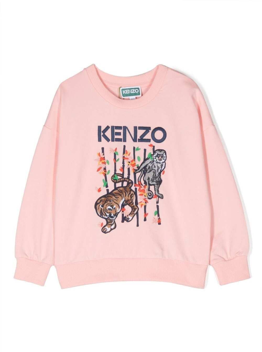 Pink Crewneck Sweatshirt With Graphic Print And Logo Cotton Girl Sweatshirts