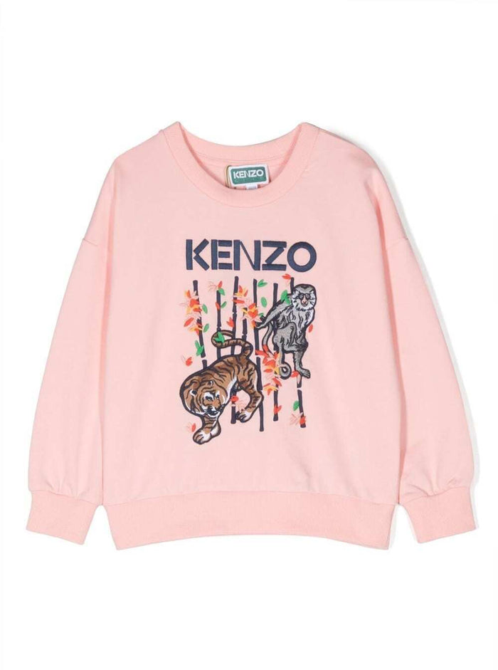 Pink Crewneck Sweatshirt With Graphic Print And Logo Cotton Girl Sweatshirts