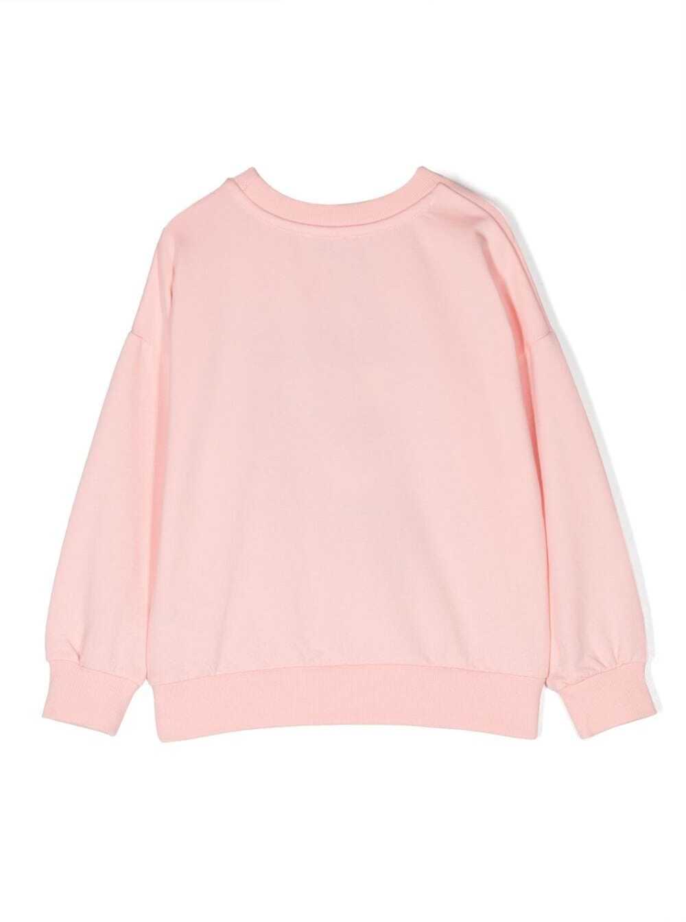 Pink Crewneck Sweatshirt With Graphic Print And Logo Cotton Girl Sweatshirts
