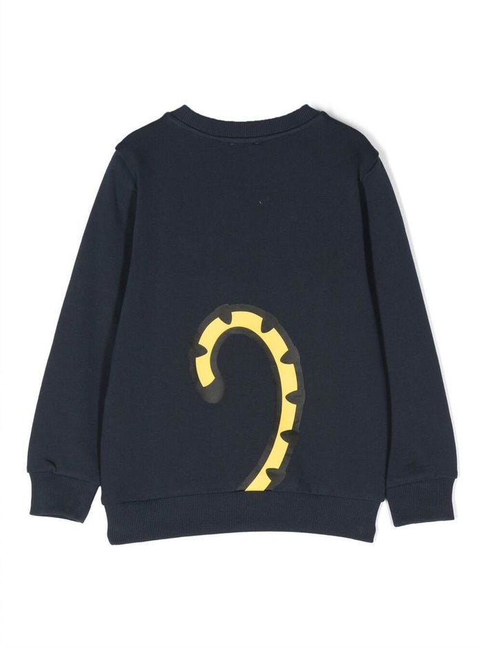 Blue Crewneck Sweatshiert With Printed Tiger And Logo Cotton Boy Blu Sweatshirts