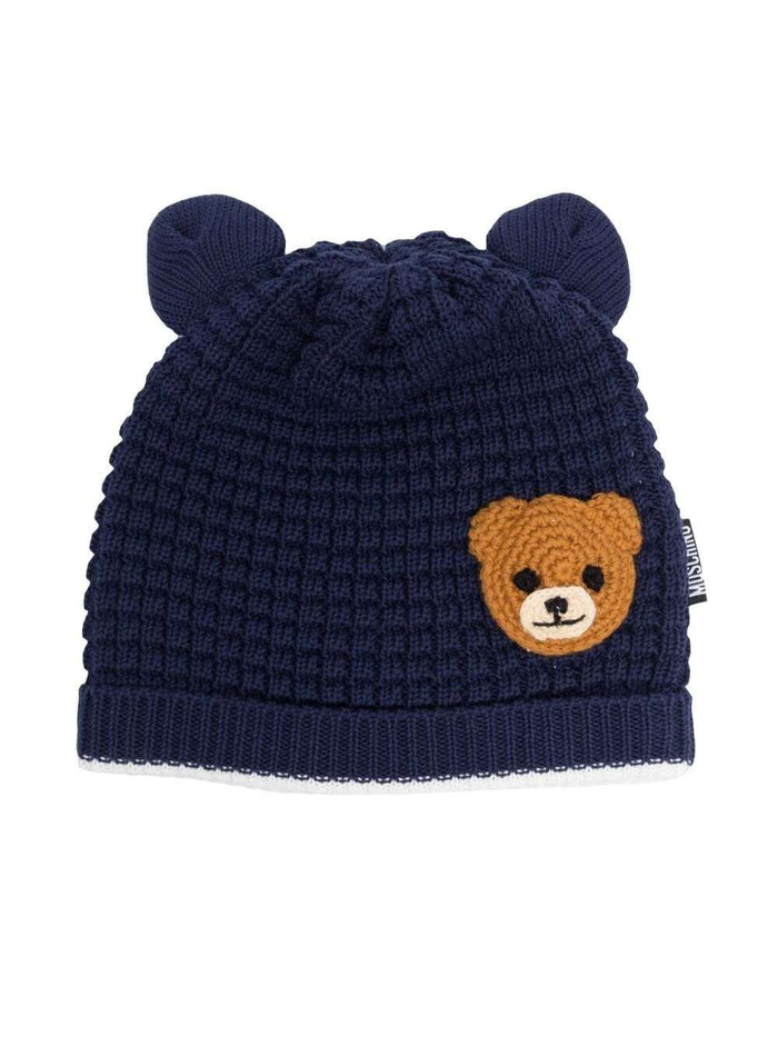 Beanie With Teddy Bear Patch Blue Cotton Baby Blu Hats And Gloves