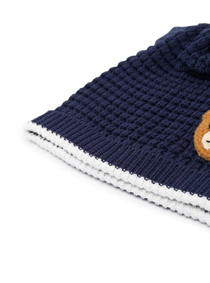 Beanie With Teddy Bear Patch Blue Cotton Baby Blu Hats And Gloves