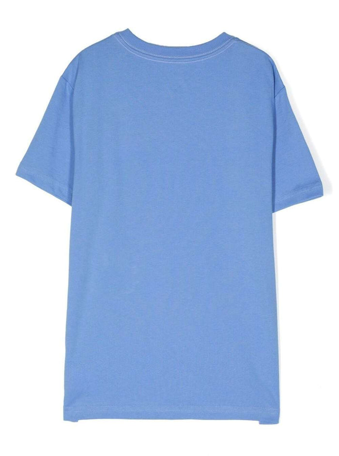 Light Blue Crewneck T-Shirt With Teddy Bear Print Cotton Boy Tshirts And Polo Shirts