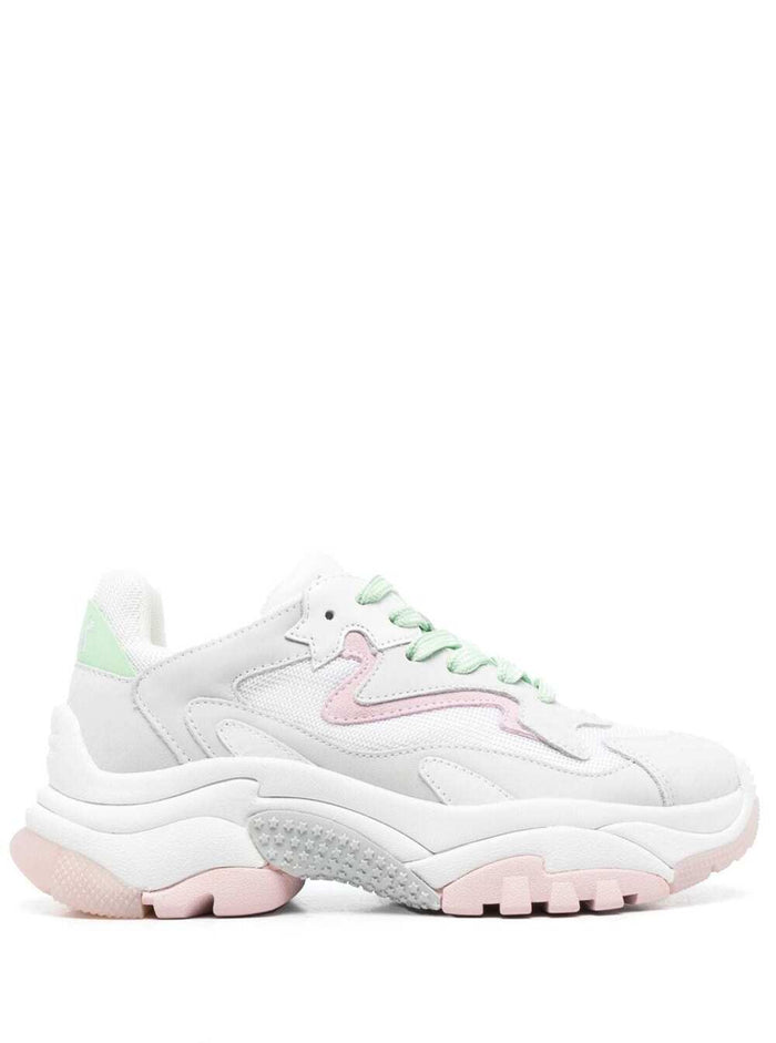 White And Pink Addict Sneakers With Inserts Leather Woman Cow Fabric