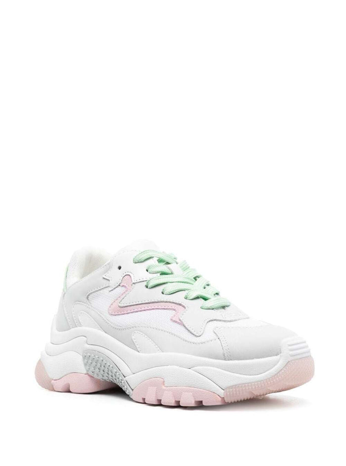 White And Pink Addict Sneakers With Inserts Leather Woman Cow Fabric
