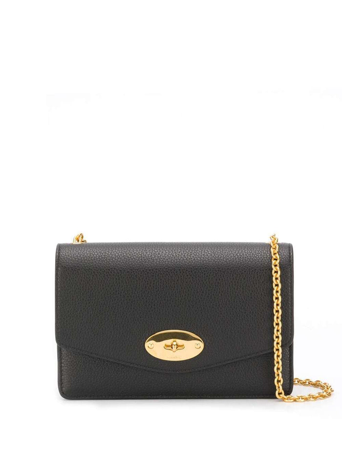 Small Darley Black Shoulder Bag With Twist Closure Grainy Leather Woman Bovine Crossbody