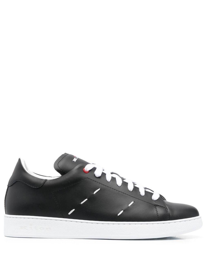 Black Sneakers With Contrasting Stitching Calf Leather Man