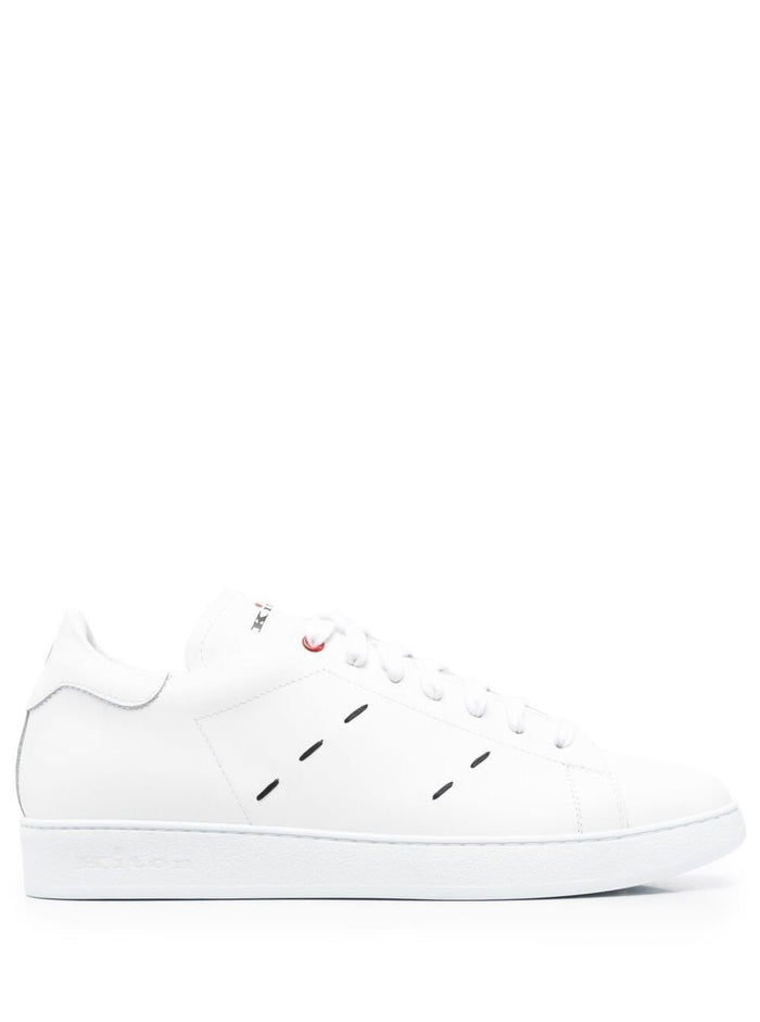 White Sneakers With Contrasting Stitching Leather Man Calf