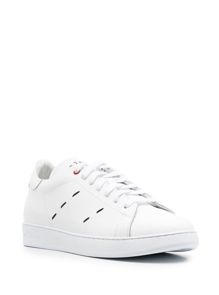 White Sneakers With Contrasting Stitching Leather Man Calf