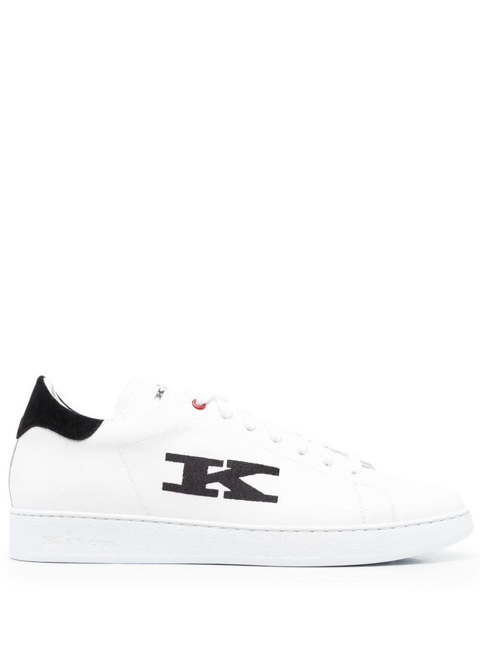 Black And White Sneakers With Logo Contrasting Stitching Leather Man Calf