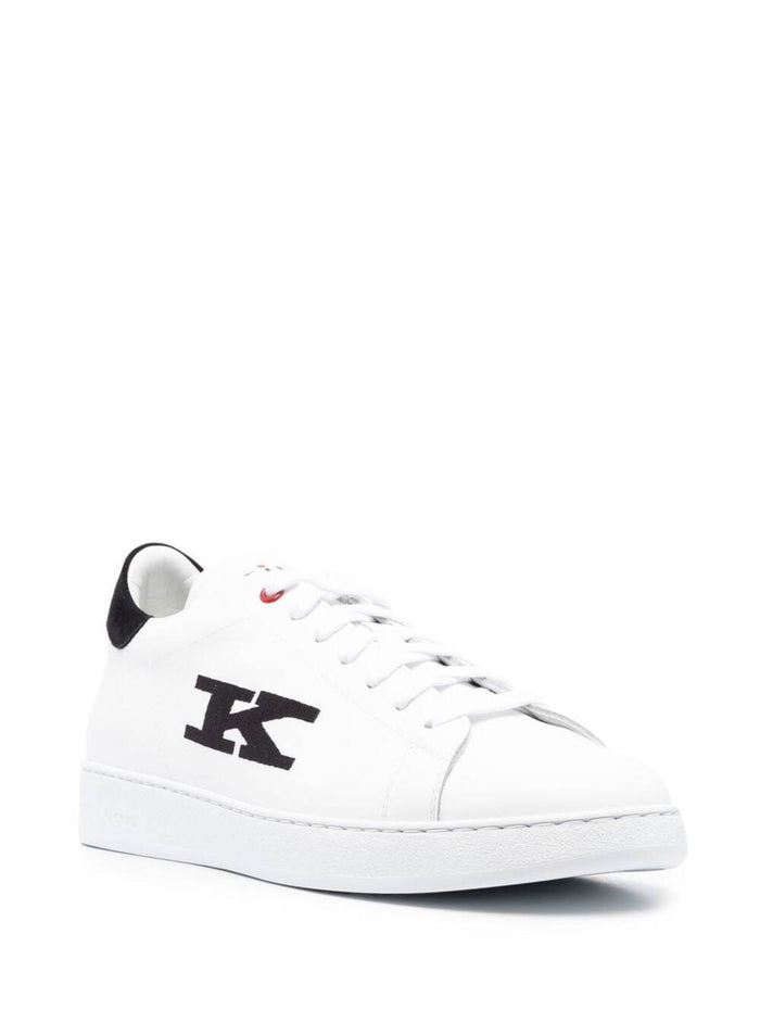 Black And White Sneakers With Logo Contrasting Stitching Leather Man Calf