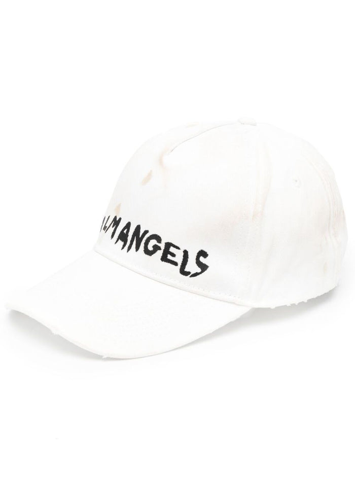 Logo-Print Baseball Cap White Cotton Woman Hats And Gloves