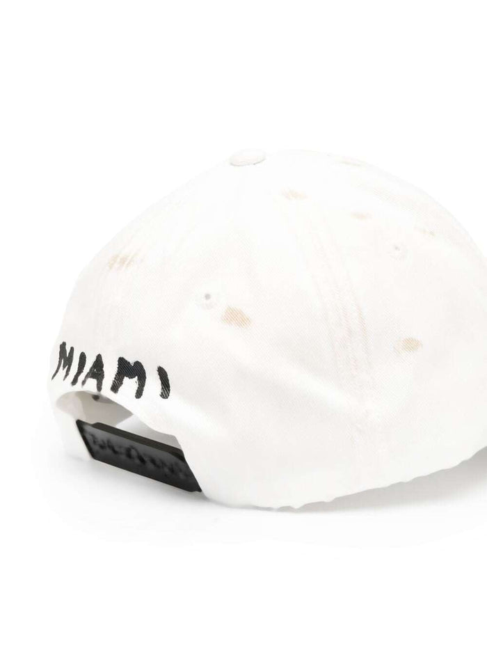 Logo-Print Baseball Cap White Cotton Woman Hats And Gloves