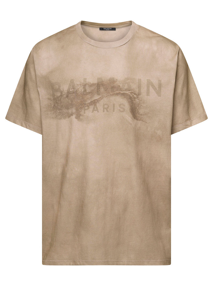 Beige Crewneck T-Shirt With Desert Logo Print Cotton Man Tshirts And Polo Shirts