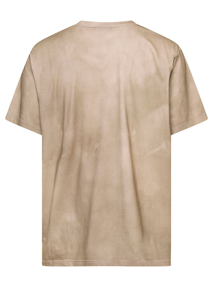 Beige Crewneck T-Shirt With Desert Logo Print Cotton Man Tshirts And Polo Shirts