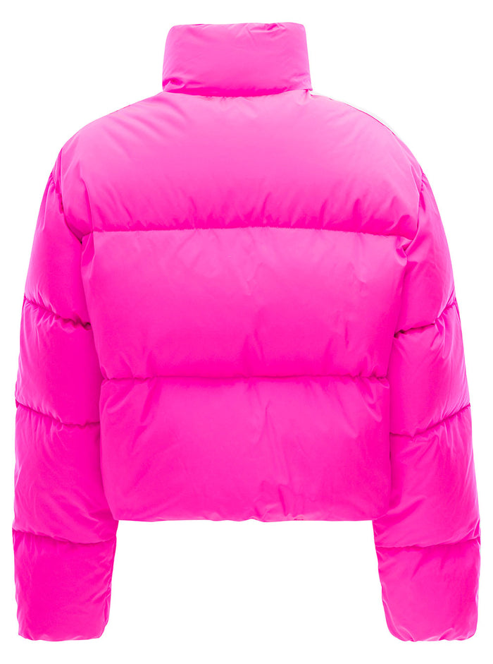 Fuchsia Cropped Down Jacket With Two-Tone Bands On Sleeves And Logo Polyamide Woman Fuxia