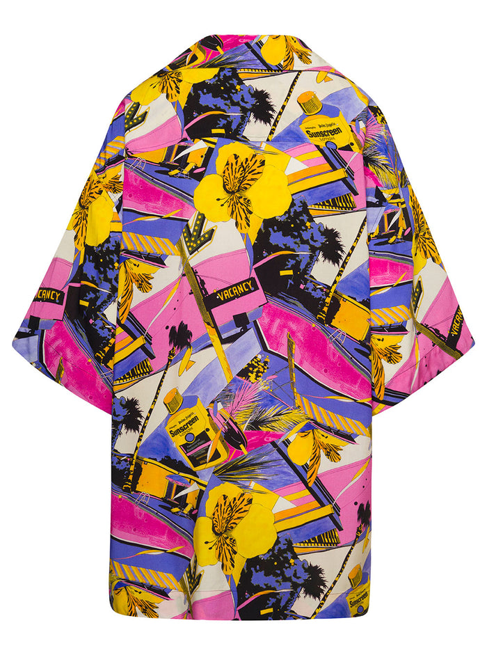 Miami Multicolour Bowling Shirt With All-Over Graphic Print Viscose Woman And Blouses