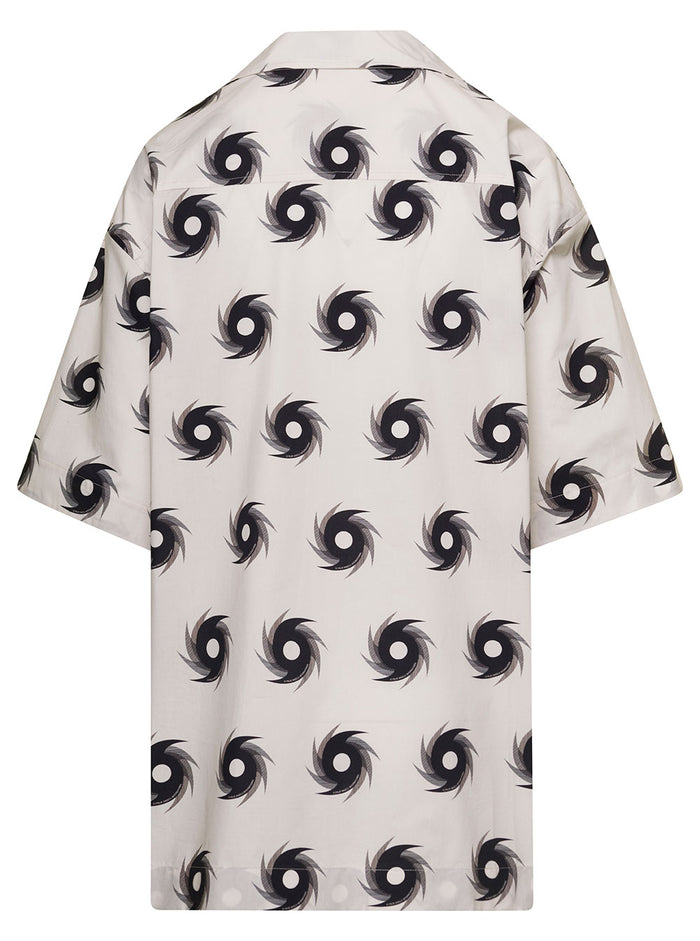 White Bowling Shirt With All-Over Shuriken Print Cotton Woman And Blouses