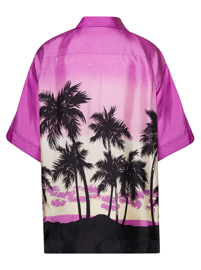 Multicolor Bowling Shirt With All-Over Sunset Print Silk Woman And Blouses