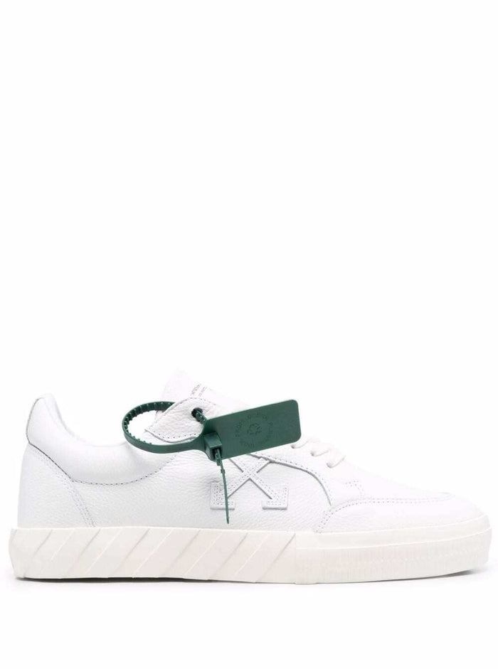 White Low-Top Sneakers With Arrow Motif And Tag Leather Man Calf