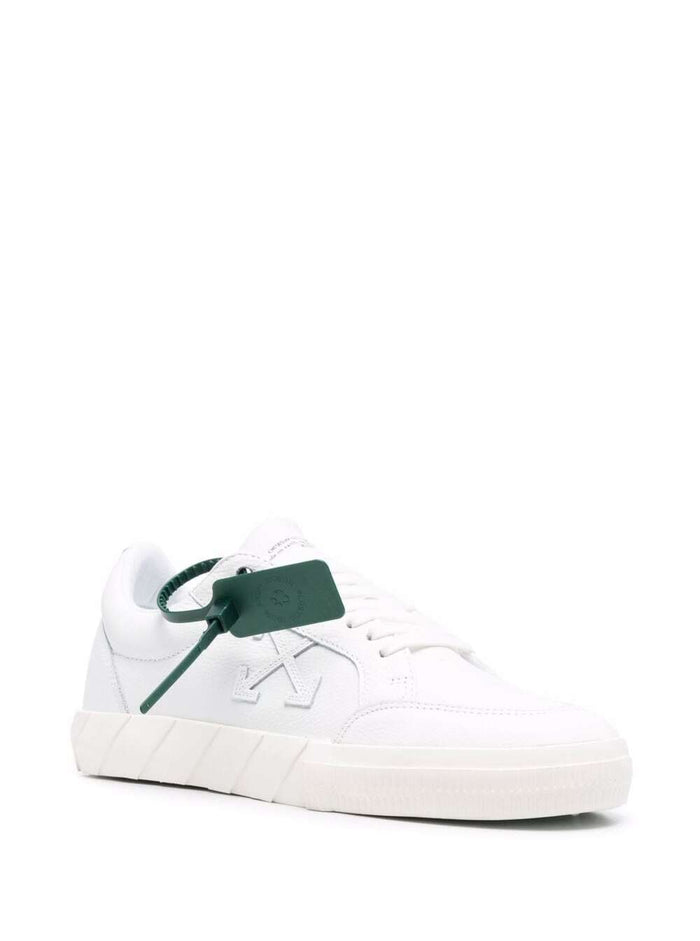 White Low-Top Sneakers With Arrow Motif And Tag Leather Man Calf
