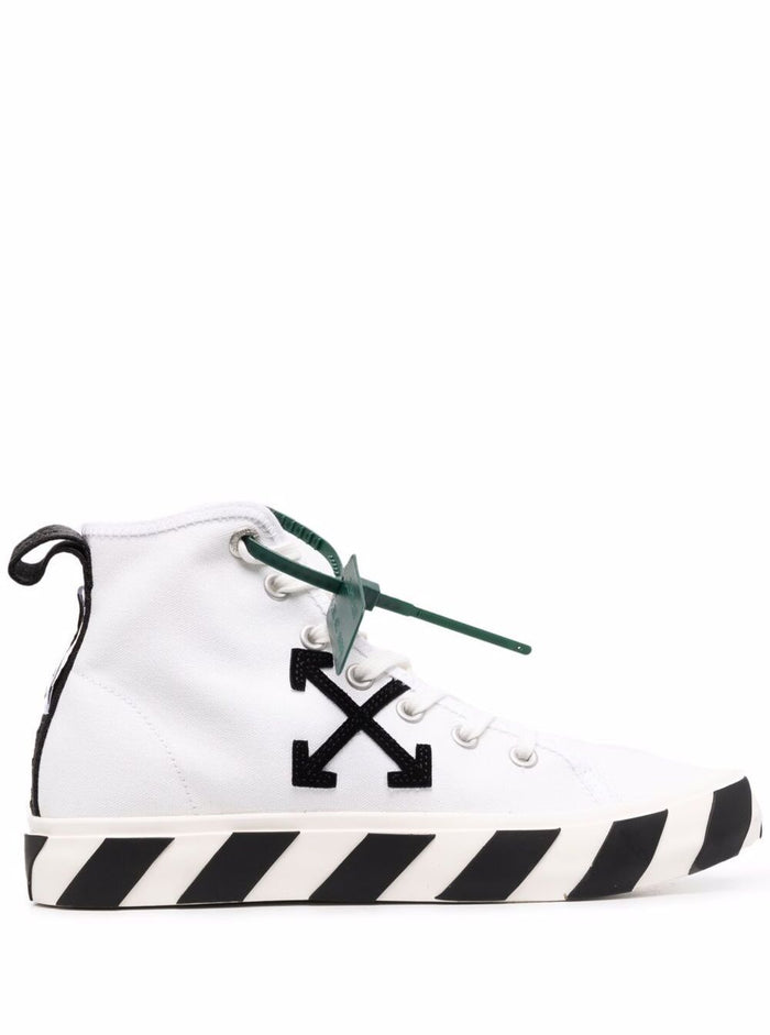 White Mid-Top Sneakers With Arrow Motif And Bi-Sole Canvas Man Cotton