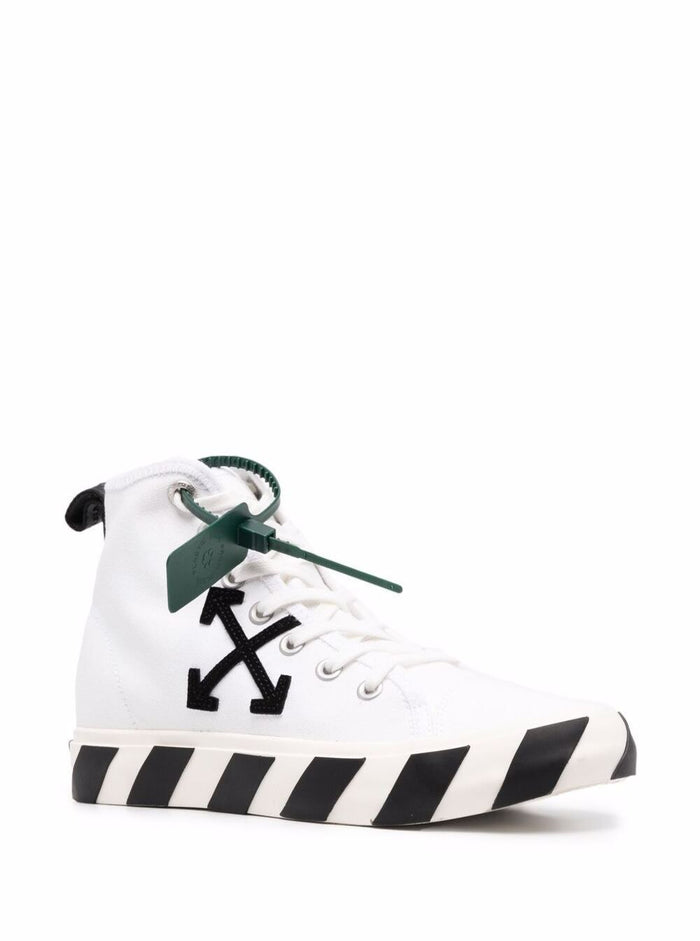 White Mid-Top Sneakers With Arrow Motif And Bi-Sole Canvas Man Cotton